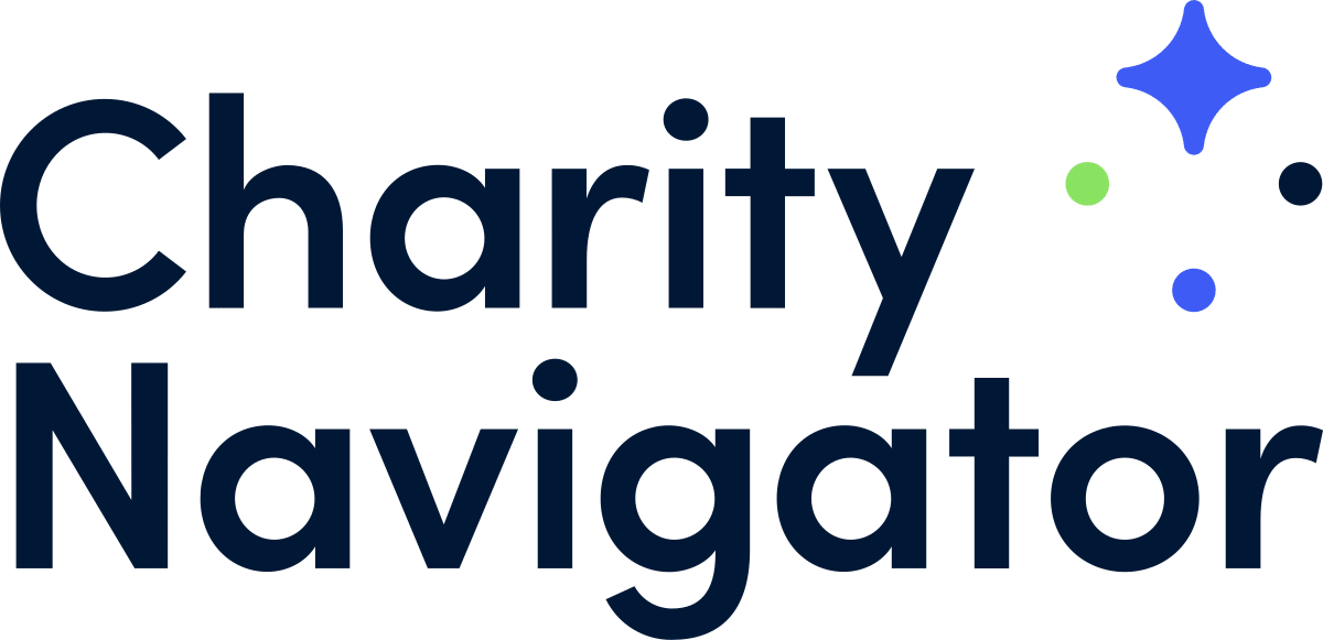 Charity Navigator logo featuring the name in dark blue text with two small decorative symbols, a blue four-point star and a green dot, to the upper right. The background is plain white.