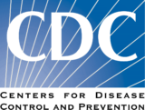 Logo of the Centers for Disease Control and Prevention (CDC) featuring the letters CDC in white on a blue background with white diagonal lines.