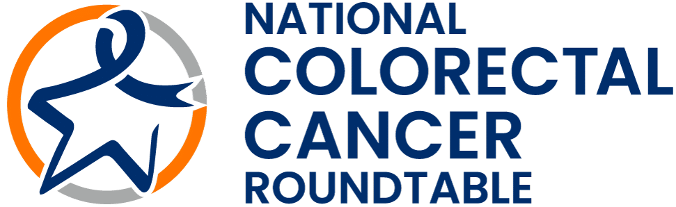 Logo of the National Colorectal Cancer Roundtable featuring a stylized star with a ribbon in an orange and gray circle on the left, and the organization's name in blue text on the right.