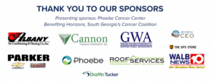 A Thank You to Our Sponsors banner lists sponsors for a cancer center benefit, with logos for various local businesses and organizations.
